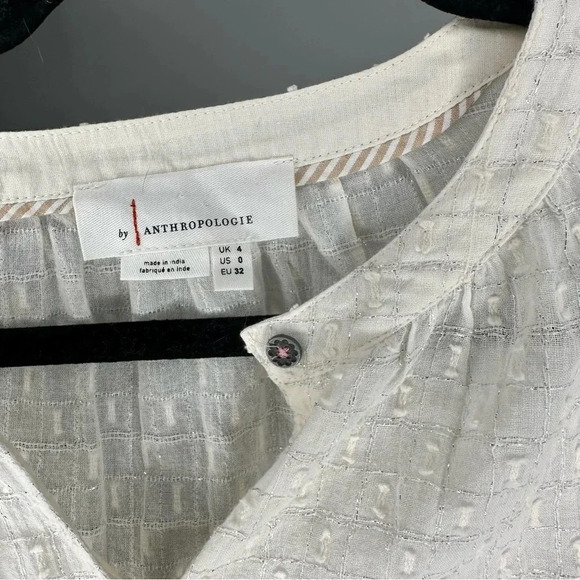 Anthropologie Blouse Martina Textured Metallic Ivory Long Sleeve Button Up Sze 0 - Picture 8 of 8